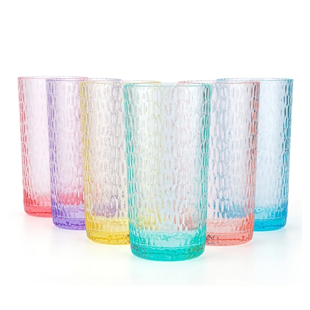 22-Ounce Honeycomb Highball Glasses Plastic Tumbler Acrylic Glasses, Set of 6